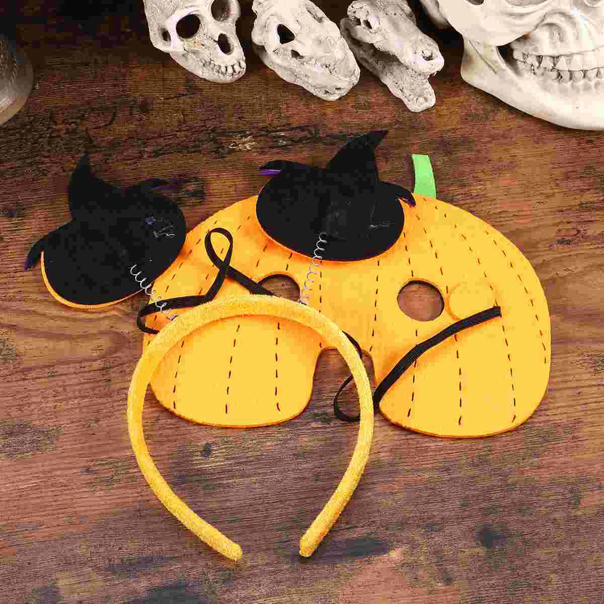 

2pcs in 1 Set Non-woven Pumpkin Mask and Hairwear Halloween Party Funny Headband Accessory Masquerade Party Supplies for