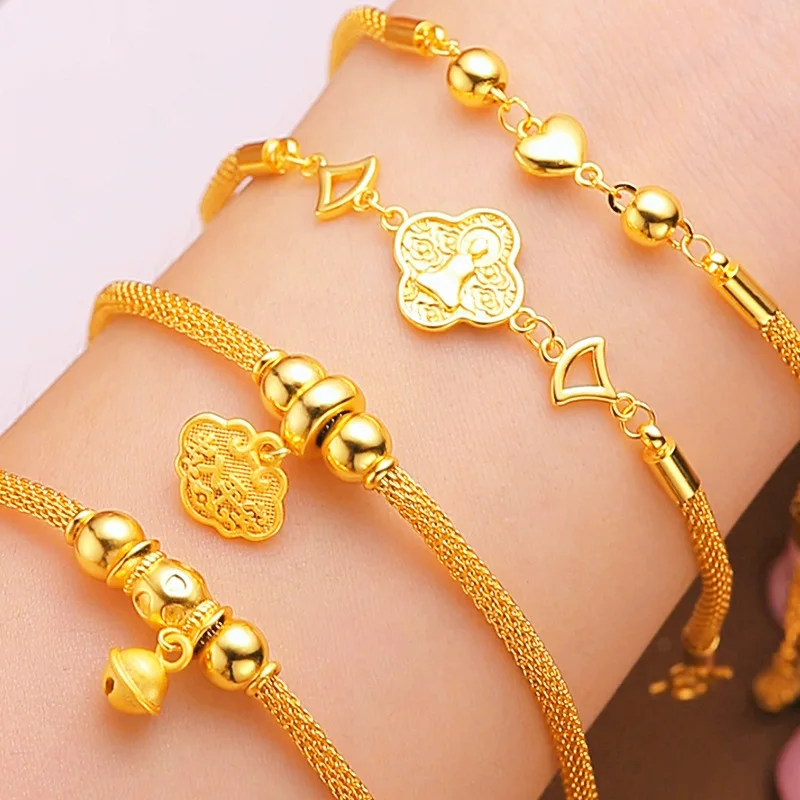 

Fashion 18K Gold Bracelet for Women Little Bell Lady Bracelet 999 Gold Bangle Wedding Engagement Not Fade Fine Jewelry Gifts