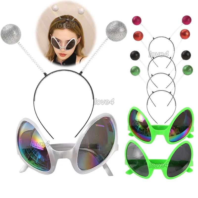

Children Adult Alien Headband + Glasses Funny Martian Astronaut Sunglasses Antenna Hair Hoop for Halloween Cosplay Accessories