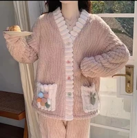 Thickened Warm Flannel Women Sleepwear Loungewear Cardigan Suit Winter Sweet Kawaii Soft Fairy Wind Ladies Pajamas Homewear - Image 4