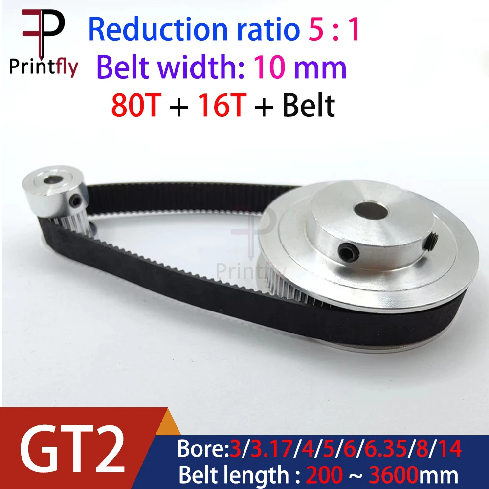 Gt2 Timing Belt Pulley 80teeth 16teeth 5/6/8/10mm Reduction 51/15