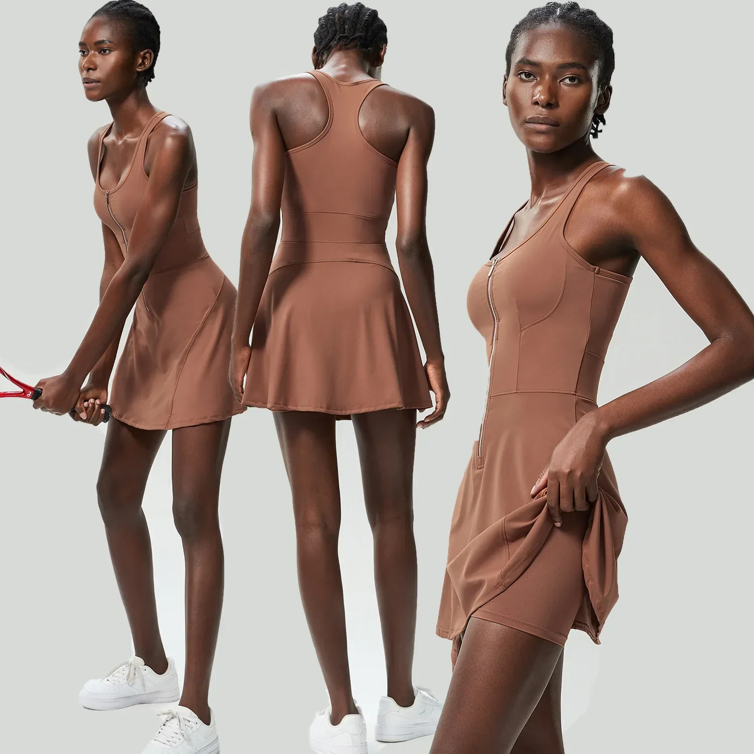 Zipper sports tennis skirt Women's light resistant fitness running skirt quick dry badminton Golf jump sports dress