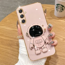 Astronaut Holder Luxury Plating Case with Silicone Stand Cover for Galaxy M54 5G (YHY Pink)