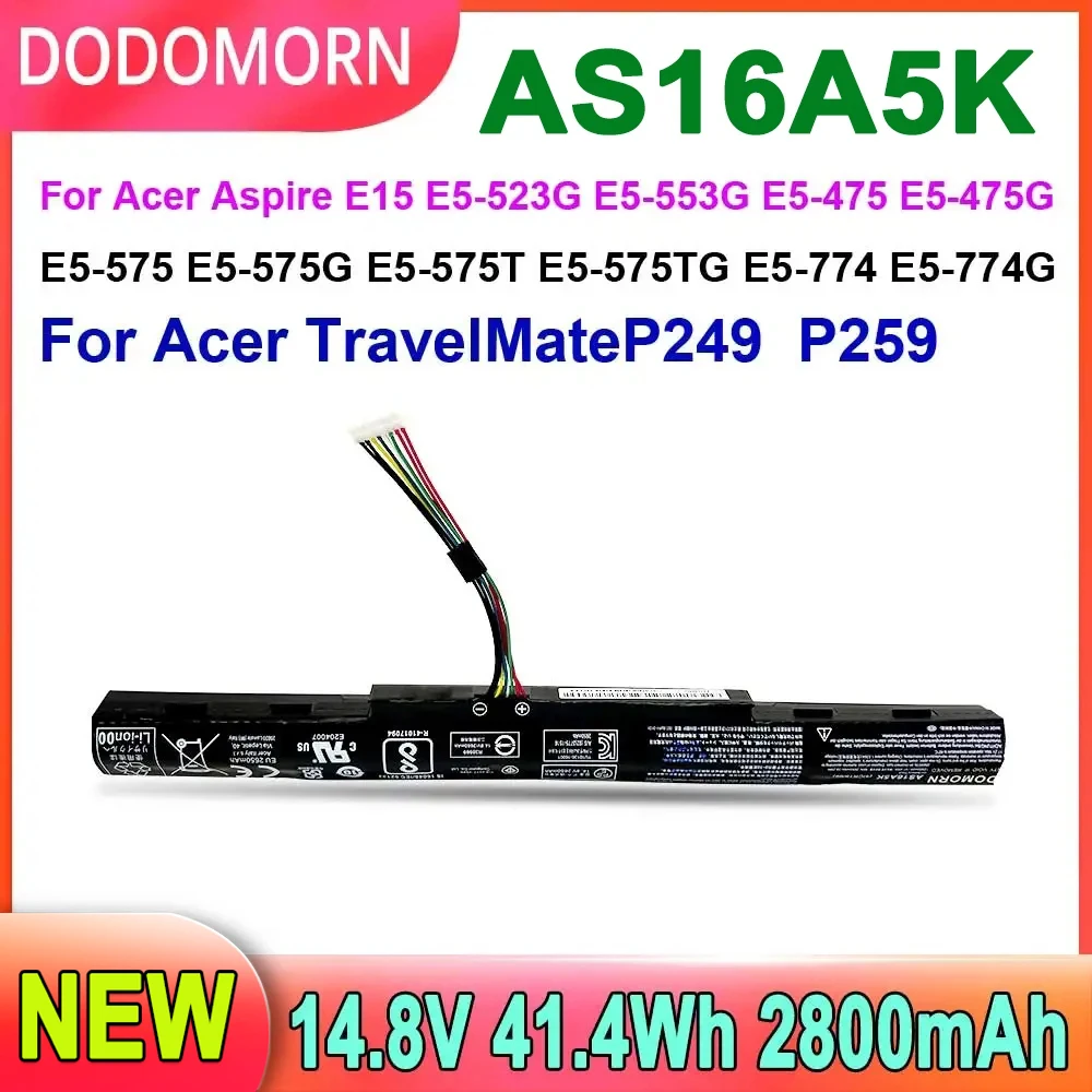 Dodomorn As16A5K Batteria Per Laptop Per Acer Aspire E15 E5-523G E5-553G E5-475 E-475G E5-575 E5-575G E5-575T E5-774 Serie 41.4Wh