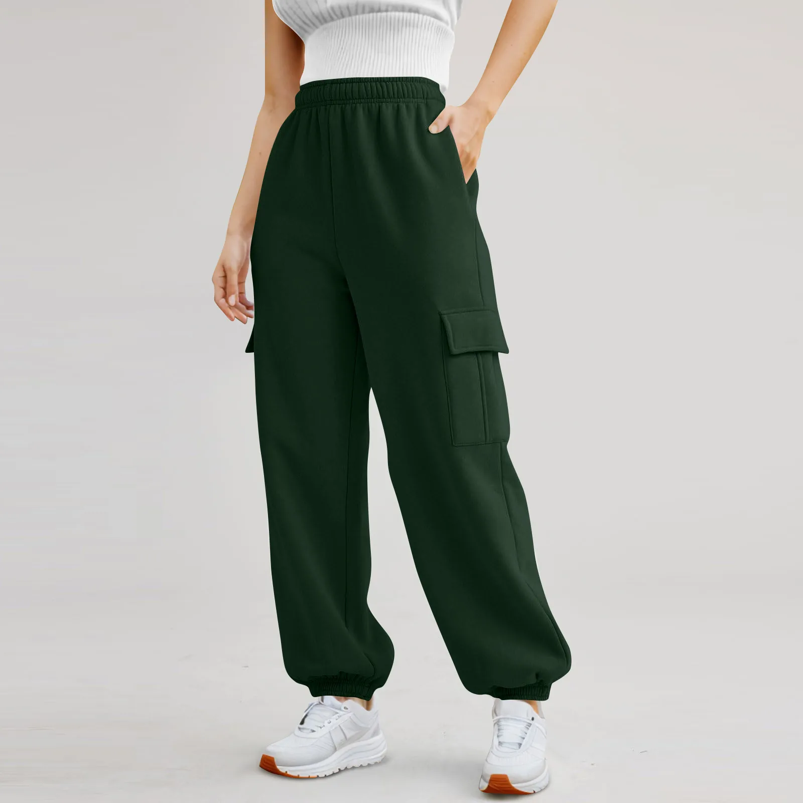 

Spring Autumn Vintage Patchwork Joggers Sweatpants Harajuku Woman Trousers Elastics High Waist Pockets Solid Pants Homewear