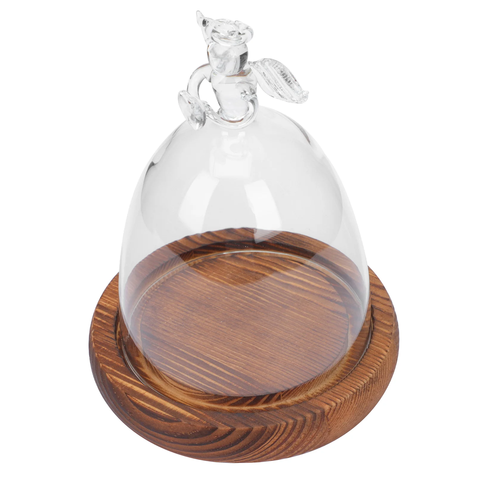 Angel Glass Cover Display Dome Candlestick Holders with Wood Base Mini Eternal Flower Vase Paper Cup Decorative Design 3