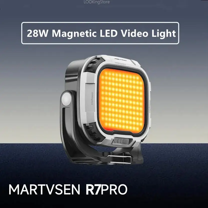 MARTVSEN 마그네틱 LED 비디오 라이트 2700K-6500K 휴대용 카메라 필 라이트, 비디오 녹화용 콜드 슈 포함, R7 PRO 28W