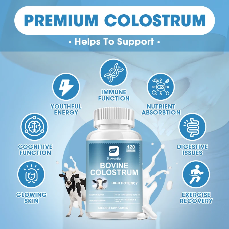 Bovine Colostrum Supplement BEWORTHS Bovine Colostrum 1000mg Capsules Immune Support Gut Digestion Supplement Muscle Health Care