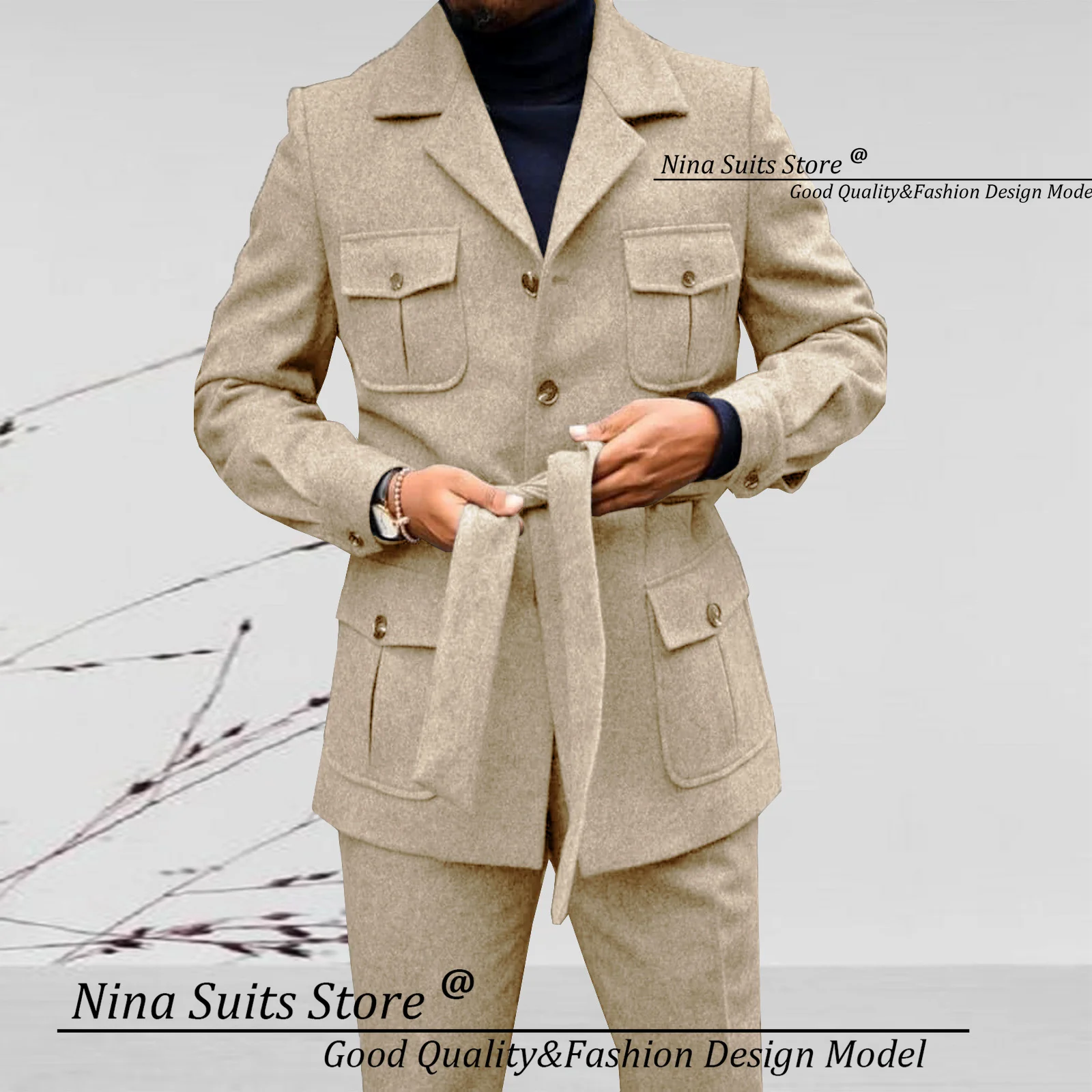 Gwenhwyfar Winter Blazer Pants set Men Party Tuxedos White Grey Tweed Formal Men Suits Made Business Suits with Belt