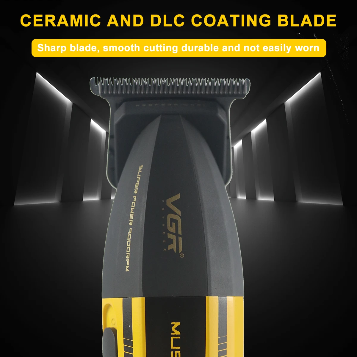 VGR V-285T Trimmer for Men with DLC Blade T-Blade Zero Gapped 9000 RPM Full Metal Professional Hair Cutting Finishing Machine
