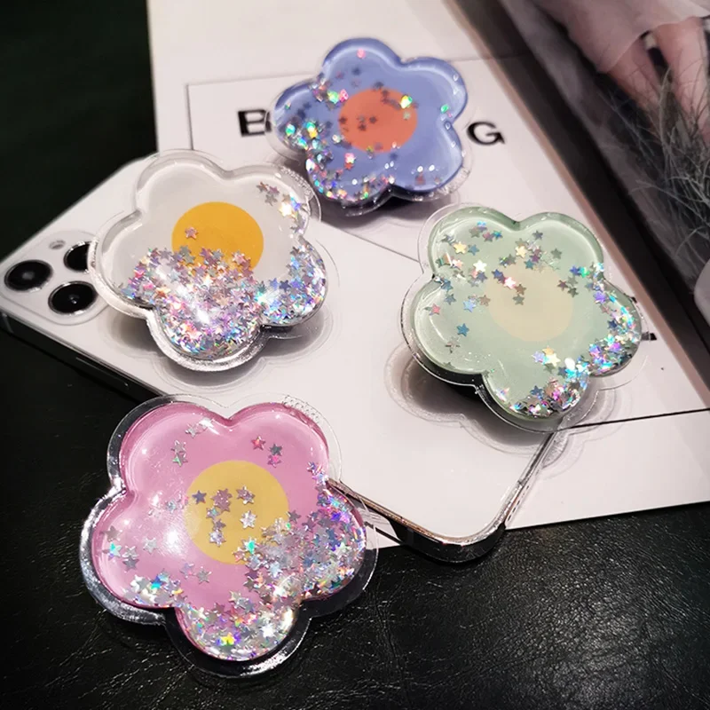 Liquid Quicksand Crystal Flower Transparent Bling Phone Ring Holder