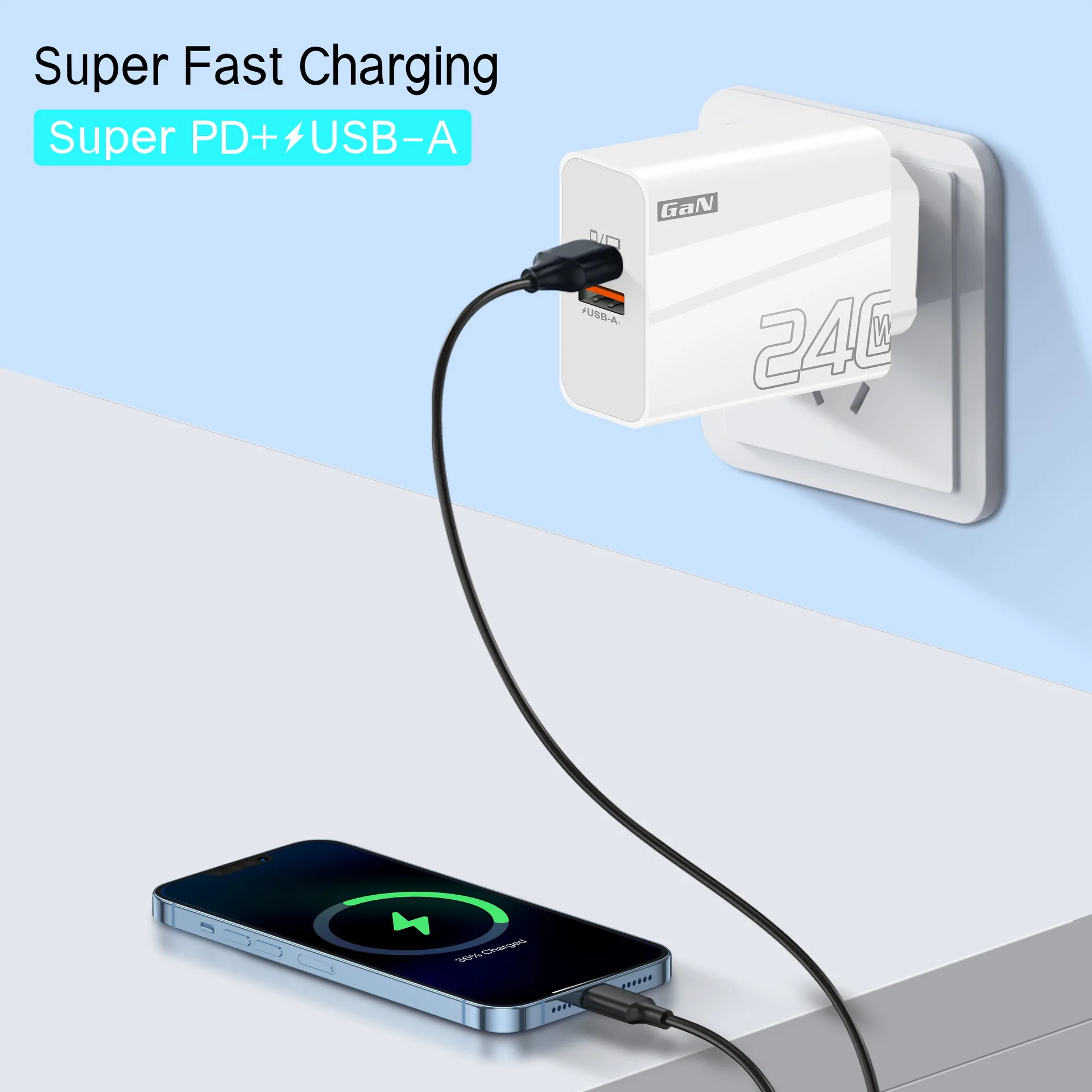 Universal 240W USB-C Fast Charging Wall Adapter with QC 3.0 Technology