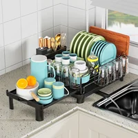 Expandable Dish drying rack Kitchen sink storage rack with drained board Countertop Space-saving Black 1