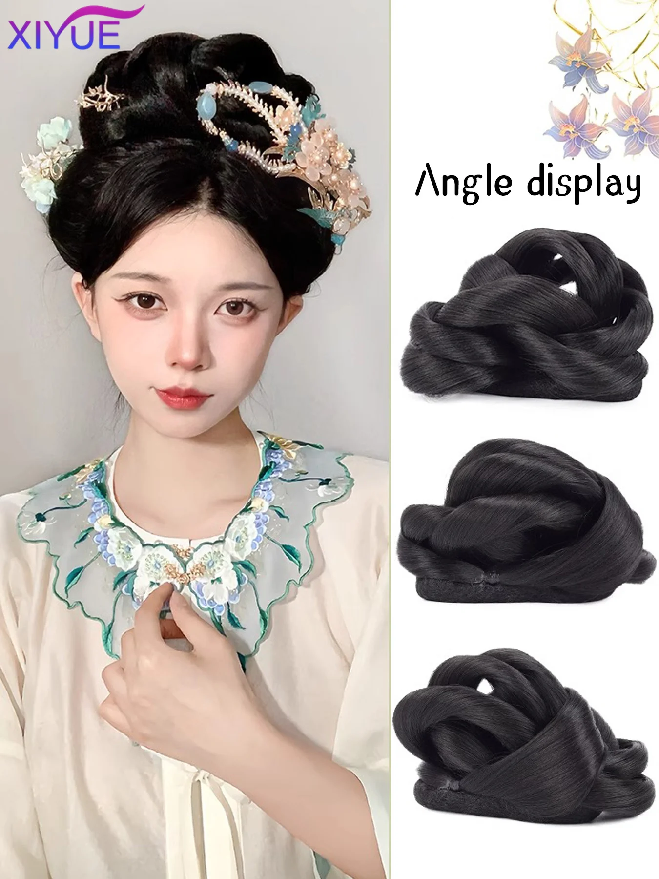 XIYUESynthetic Hanfu Wig Female Ancient Style Hair Bag Style Ancient Costume Back Pressed Bun Party Role Play Daily Pad Hair Bag