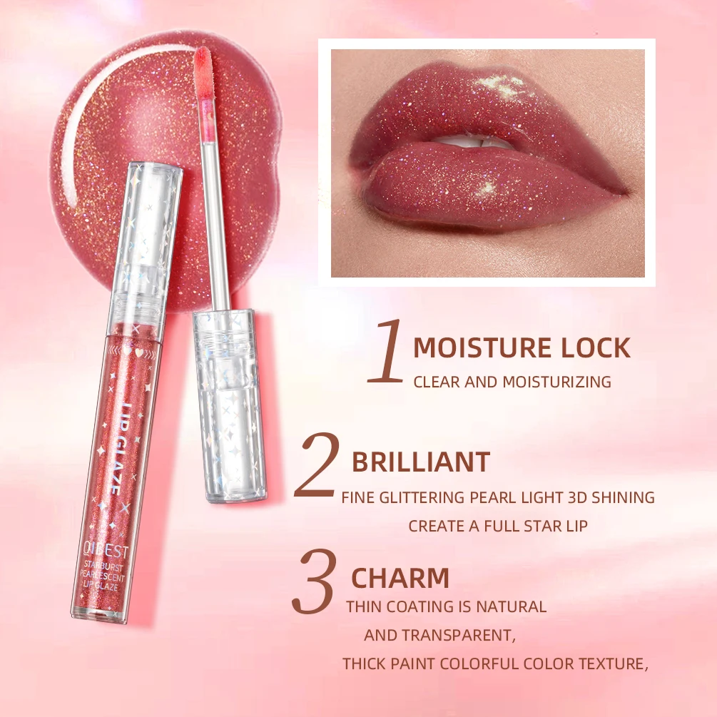 QIBEST 9 Colors Lip Gloss Set Starburst Pearlescent Liquid Lipstick Shiny Moisturizing Lip Glaze Glitter Makeup Kit Long-lasting 4