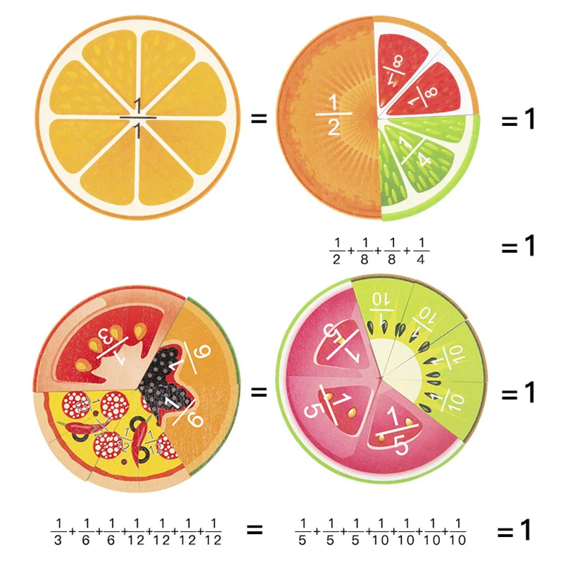 Wooden Math Enlightenment Fruit Fraction Decomposition Plate Montessori Teaching Aid Children's Educational Math Toys 3