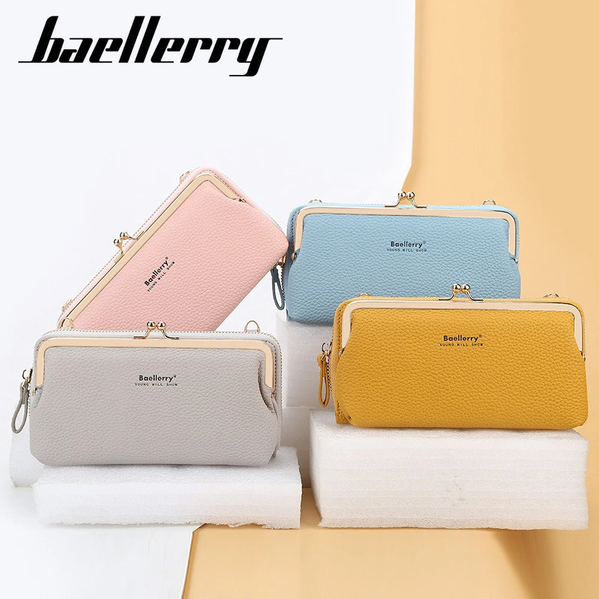 Baellerry Lychee Pattern Horizontal Crossbody Bag, Women's Multifunctional Phone Wallet, PU Leather RFID Blocking Hands-Free