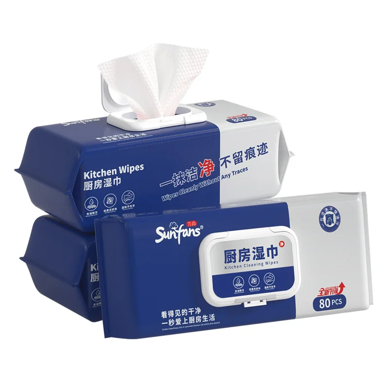 80개입 주방용 와이프, 강력 기름때 제거 물티슈, 특대형 두꺼운 부직포 청소용 와이프 (기름때, 스토브 후드, 조리대용)