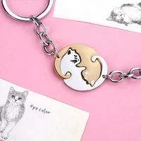 Cute Hug Cat Keychain Creative Patchwork Heart Round Keyring Couple Lovers Key Chains Bag Pendant Car Keyholder Accessories Gift 4