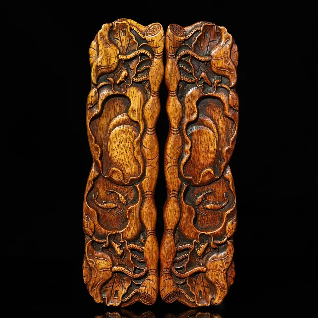 

25.5cm Wooden Paperweights For Chinese Brush Calligraphy Painting Paper Weight Rosewood Carving Lotus Fish Paperweight Paper