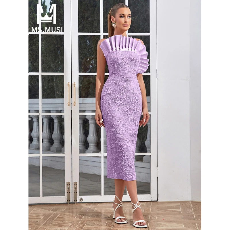 

Новинка 2024, модное женское сексуальное платье-миди без бретелек MSMUSI с цветочной вышивкой, без рукавов