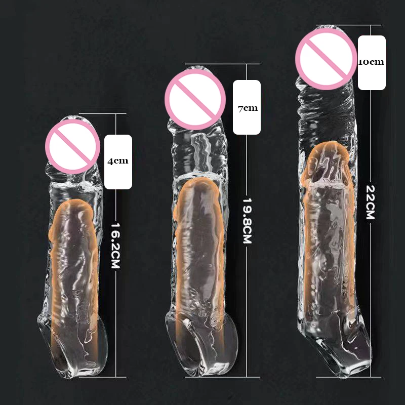 Transparent Penis Extend Sleeve Reusable Condoms Dildo Enhancer Delay Ejaculation Cock Rings Nozzle Sex Toys for Men