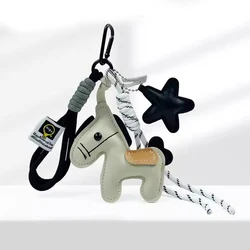 Vintage - Style Lightweight PU Leather Horse Bag Pendant with Cartoon Rope Design (Beige)