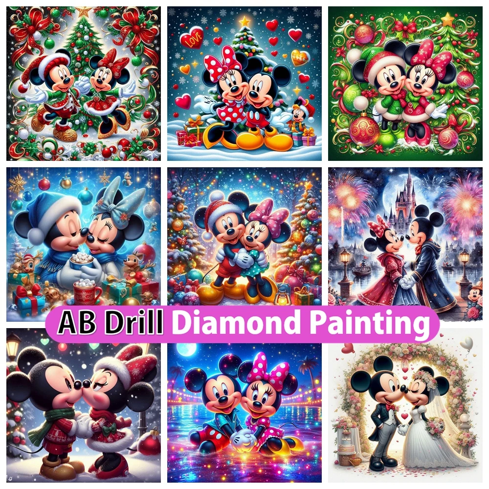 Mickey and Minnie Christmas 5D DIY AB Diamond Painting Mosaic Disney Cartoon Embroidery Cross Stitch Home Decor Children\'s Gift
