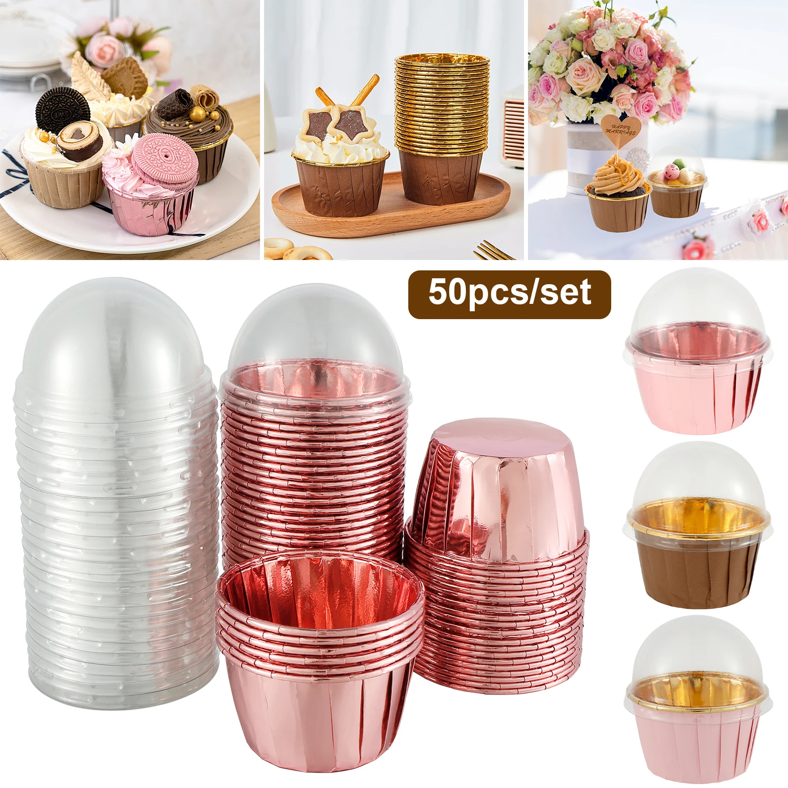 50pcs Foil Cupcake Liners with Lids Heat Resistant 5.5oz Aluminum Cake Cups  Portable Foil Baking Cups Round Aluminum Muffin Liners Cupcake Holders