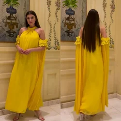 Prom Dress Saudi Arabia Evening Chiffon Draped Flower Engagement A-line High Collar Bespoke Occasion Gown Midi Dresses