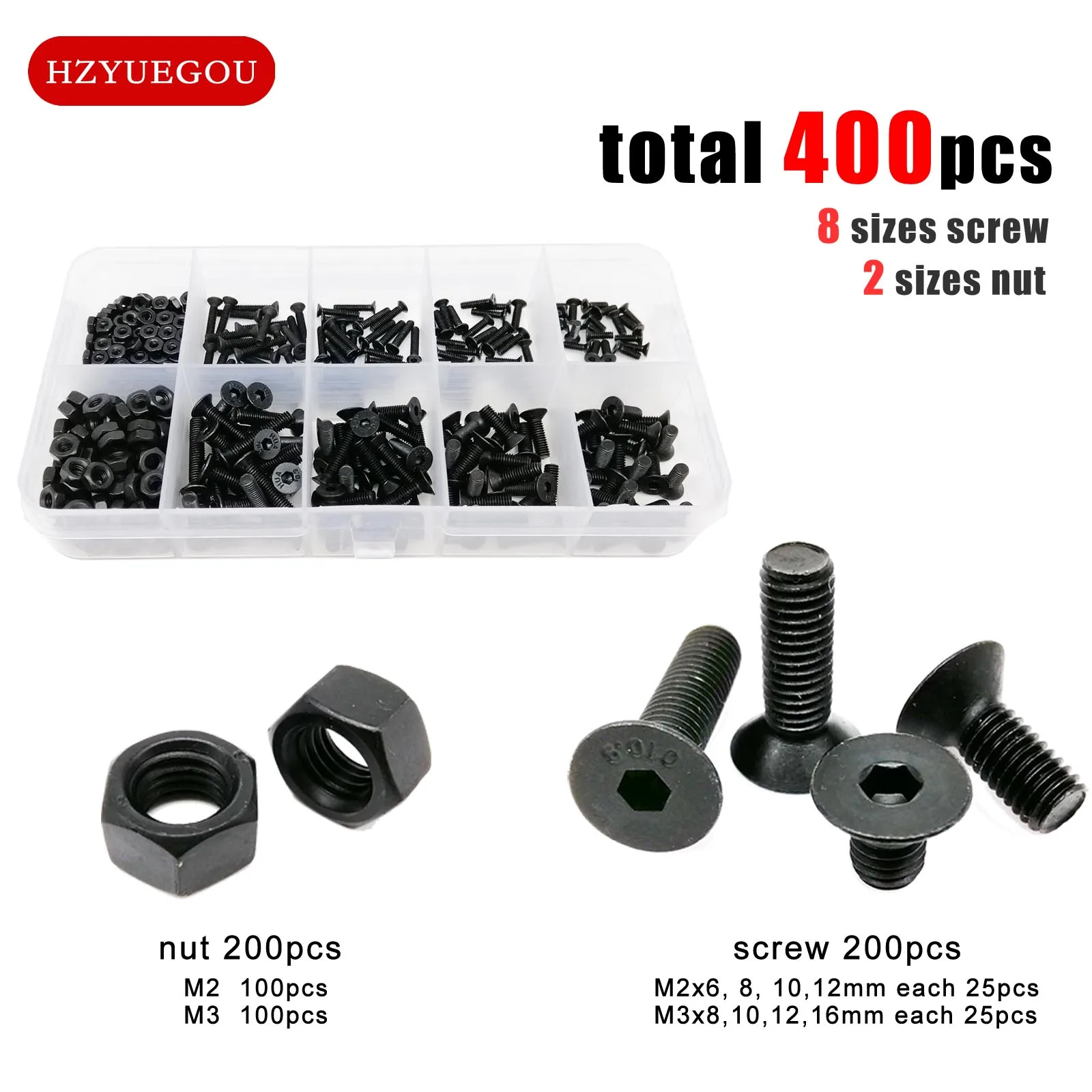 400pcs-M2-M3-10-Sizes-Allen-Hexagon-Hex-Socket-Flat-Countersunk-Head ...