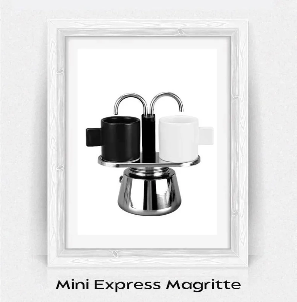 Bialetti Mini Express Magrite Coffee Maker with 2 Espresso Cups