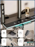 Brass Valve Body Smart Digital Display Bathroom Luxury Shower Set 4 Function Piano Key Wall Mount Hot Cold Shower Faucet System 2