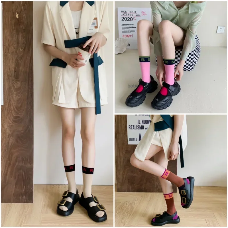 

3Pairs/lot New Alphabet Print Sports Colorblocking Socks Fashion Pure Cotton Comfortable Soft Thin Breathable Casual Socks