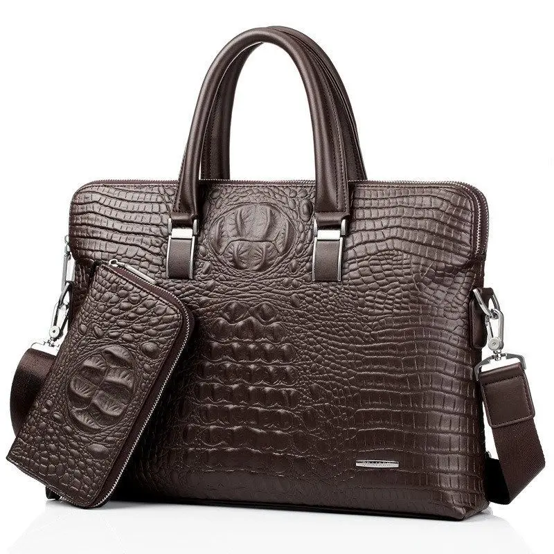 new-luxury-alligator-leather-business-men's-briefcase-male-briefcase-shoulder-bag-men-messenger-laptop-computer-bag-2-pcs