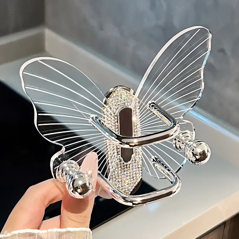 Light Luxury Butterfly Comb Storage Shelf Wall Hanging Perforated Free Bathroom Headstring, Hair Band, Hair Ring Storage Hook