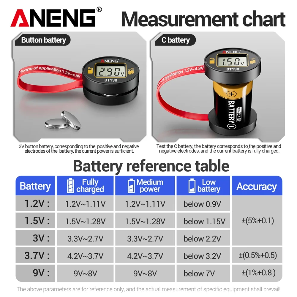 Battery Tester Digital Lithium Battery Detector Capacity Tester Display Checkered Analyzer AAA AA Button Cell Test ANENG BT138