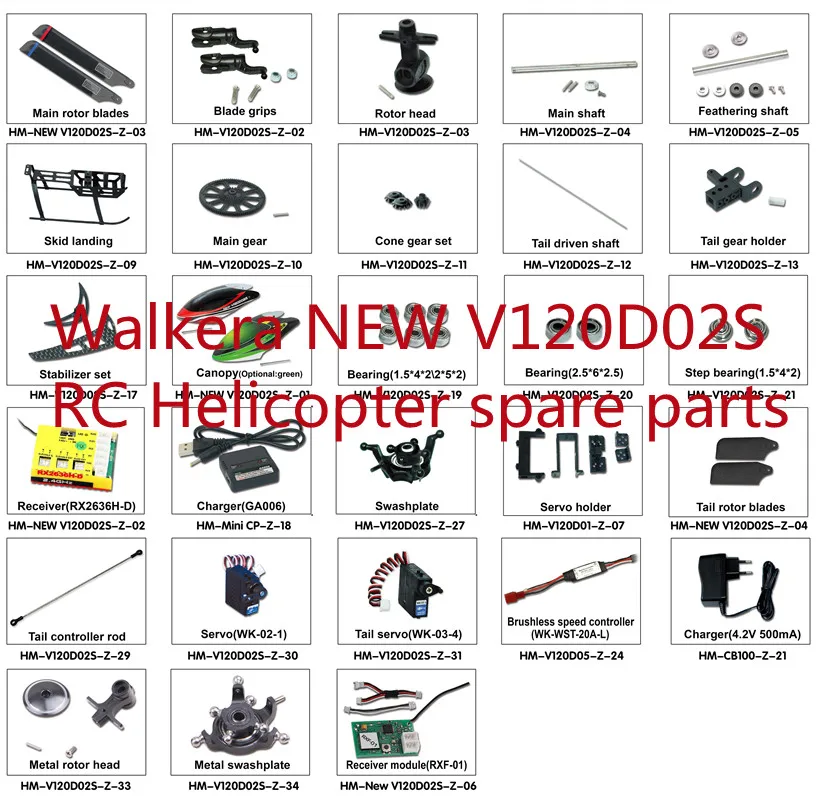 

Walkera NEW V120D02S RC Helicopter spare parts propeller motor servo ESC gear axis Bearing Landing receiver Head cover