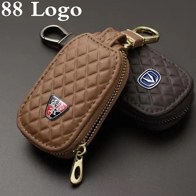 

2023 Leather Car Key Case Cover with car logo for Honda Kia Peugeot Geely Dodge MG Fiat Toyota Changan JAC Chrysler Subaru Skoda