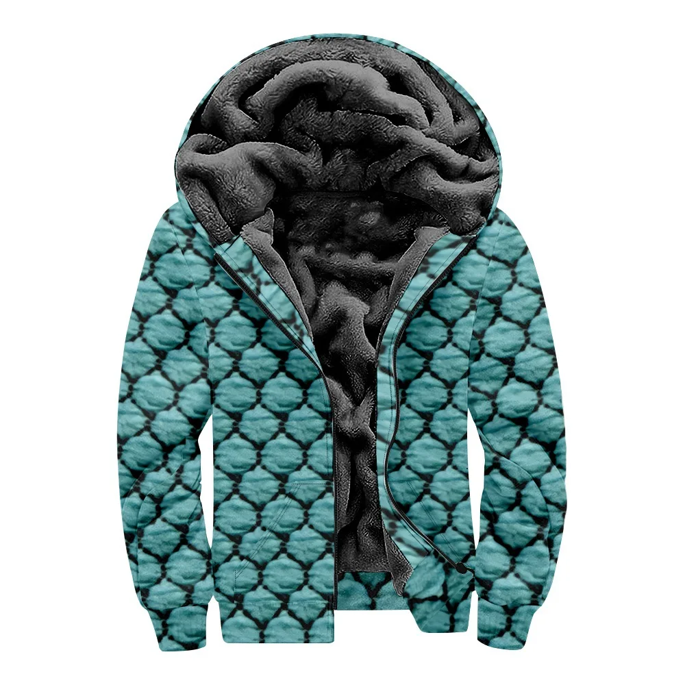 Zipper Hoodies Cardigans Geometry Printed Crewneck Thick Winter Outdoor Home Wear Fleece Casual Streetwear Men Women Clothing