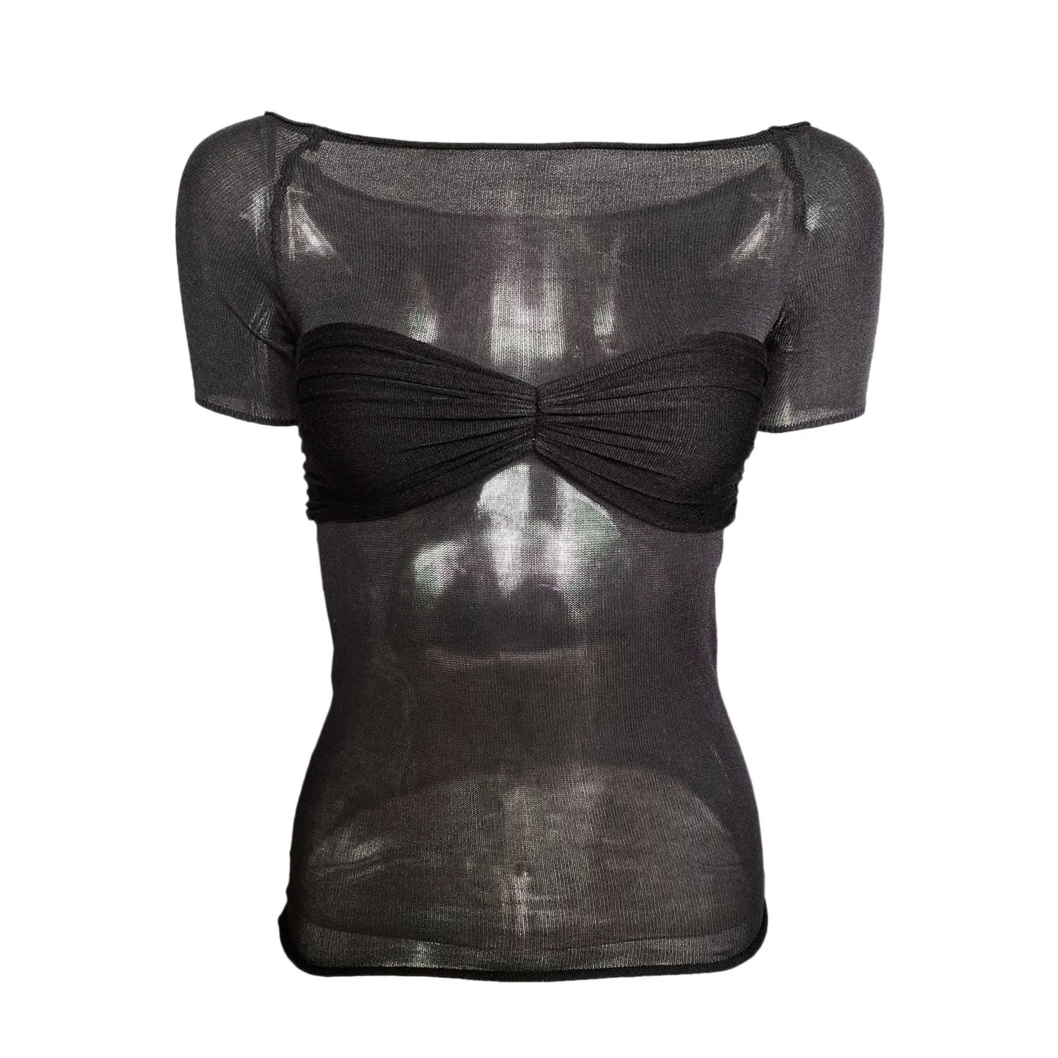 Short Sleeve Mesh Top Shirt For Women Off-Shoulder See-Through Knit Sexy Pullover Summer Sheer New 2025 Ladies T-shirt
