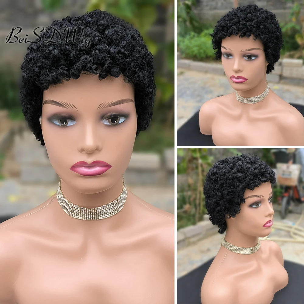 WOXINDA Hair Diamonds Stick on Girls Hair Bows Fashion Men's Short Wig,  Men's Black Wig, Bangs Short Curly Wig