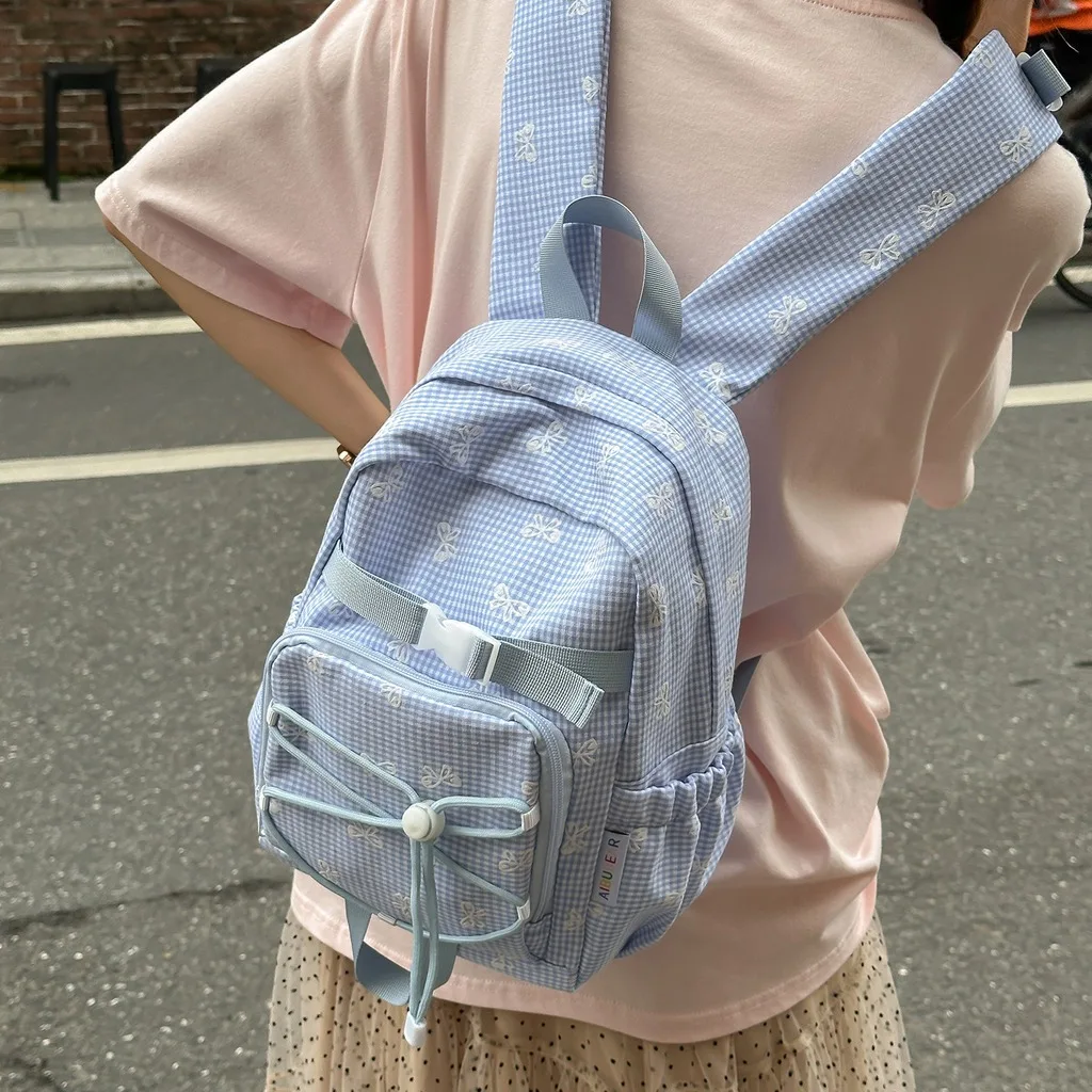 Kawaii Backpack Plaid School Bag Cute Bowknot Japanese Harajuku Style Girls Bookbag Teenager Student Nylon Travel Laptop Daypack 3