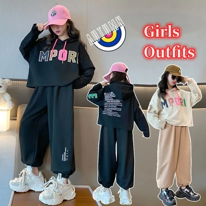 

Spring Autumn Girls Cotton Colored Alphabet Sweatshirt+Sweatpant School Kids Tracksuit Child Jogger Outfit Workout Set 7-16Years