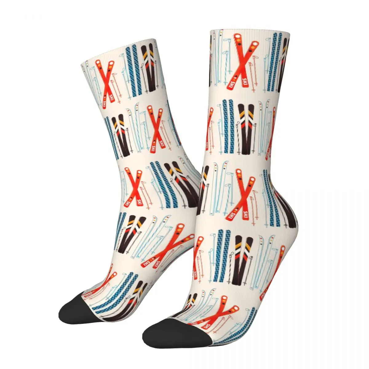 

Colorful Retro Ski Illustration Socks Harajuku Super Soft Stockings All Season Long Socks Accessories for Birthday Present