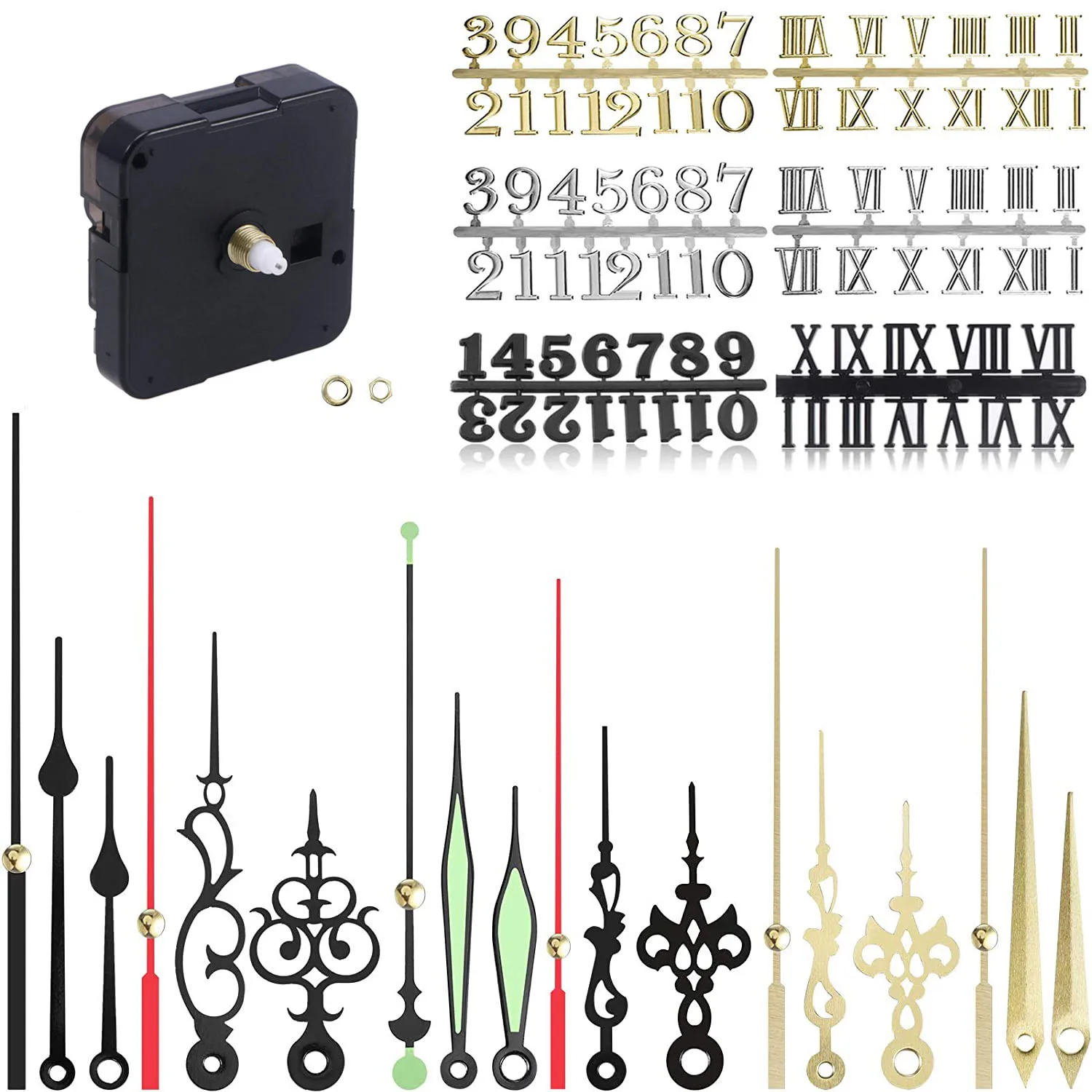 1 Set Complete Quartz Clock Dial Repair Kit Including Quartz Clock Movement and Mechanical Parts
