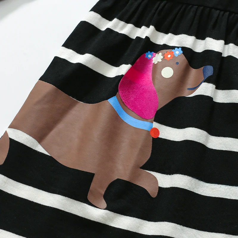 Kids Clothes Children's Clothing Baby Girls 2025 Autumn Spring Cotton Long Sleeves Striped Cartoon Dogs Dresses