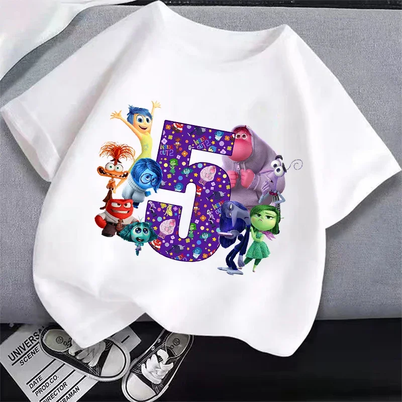 Disney Inside Out 2 Kids Short Sleeve T-shirt Children Summer Cotton Clothing Boy Girl Birthday Number T Shirts Cartoon Cute Top kids shirts