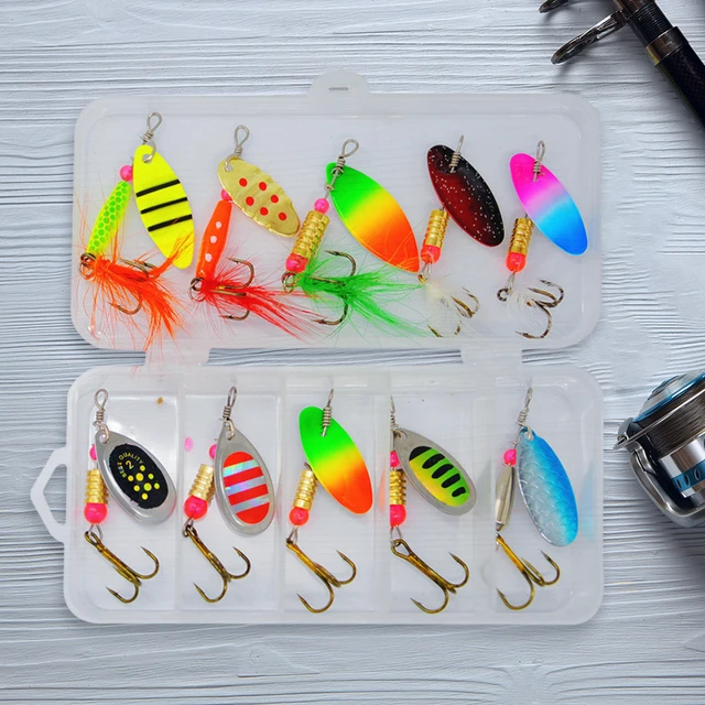 10pcs Artificial Bait Reflective Metal Spinner Fishing Lures Kit