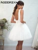 RODDRSYA Lovely Tulle Wedding Dress For Women Sexy Square Collar Backless Robe De Mariée Short Mini Spaghetti Straps Bride Party 5